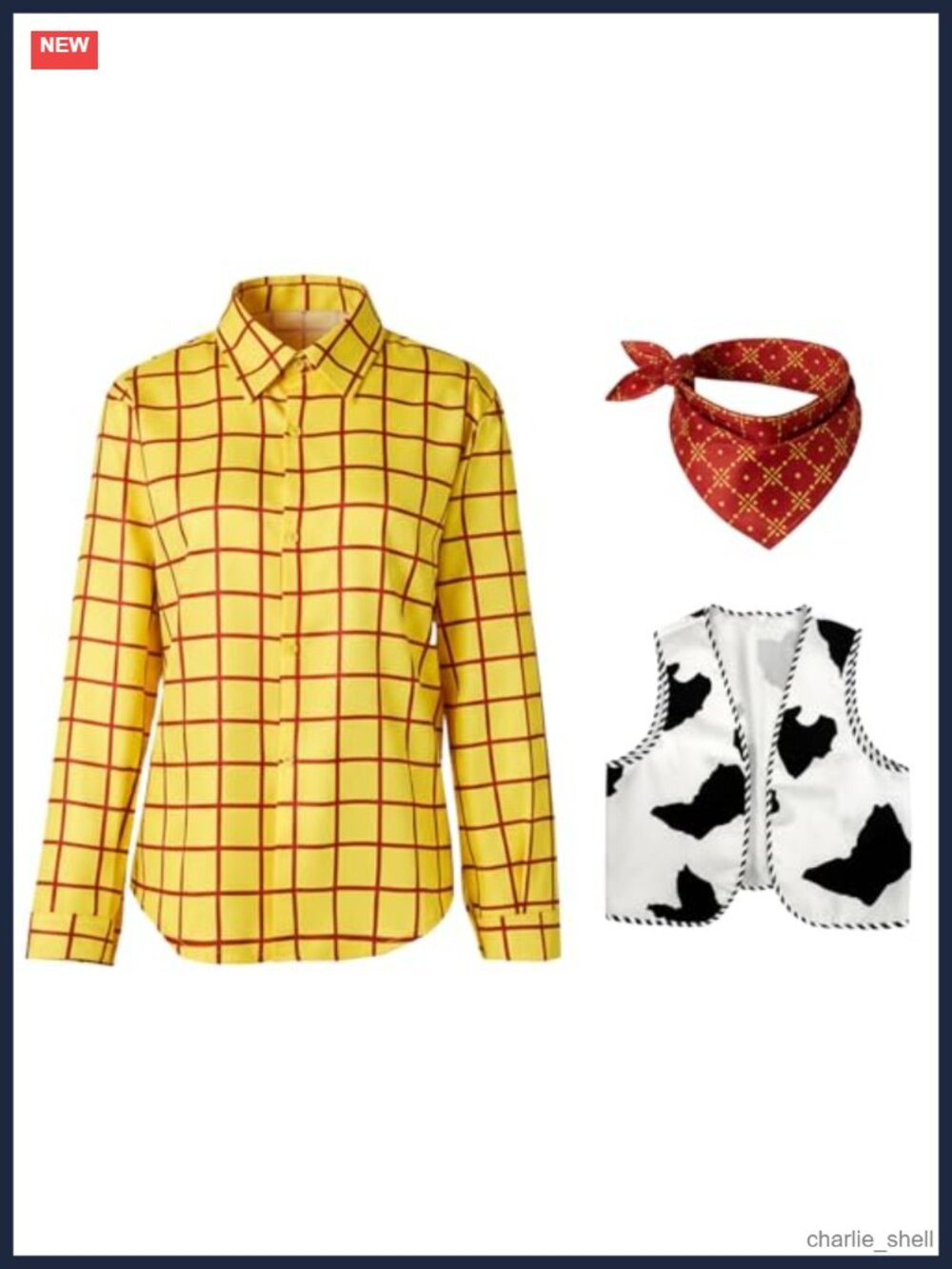 Cowboy Costume Men's 4-Piece Set with Plaid Shirt, Vest & Neckerchief